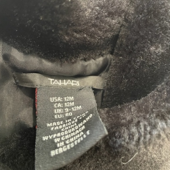 Tahari Baby Black Coat with Faux Fur Trim and Rhinestone Buttons 12 m - Picture 4 of 6